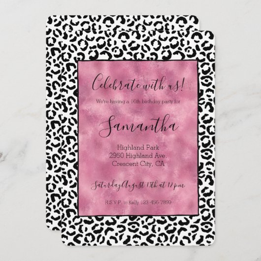 Witte zwarte roze luipaard afdrukken kaart (Voorkant / Achterkant)