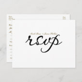 Witte & Zwarte Script Trouw RSVP Briefkaart (Voorkant / Achterkant)