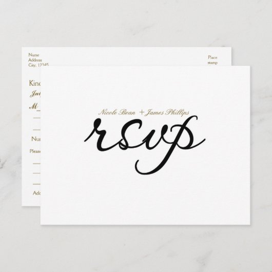 Witte & Zwarte Script Trouw RSVP Briefkaart (Voorkant / Achterkant)