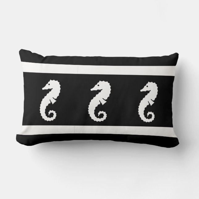 witte/zwarte SEAHORSE aan de kust van PILLOW Kussen (Voorkant)