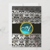 WITTE ZWARTE SILK DAMASK BLAUWGROEN BLUE GEM MONOG KAART (Voorkant)