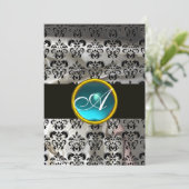 WITTE ZWARTE SILK DAMASK BLAUWGROEN BLUE GEM MONOG KAART (Staand voorkant)