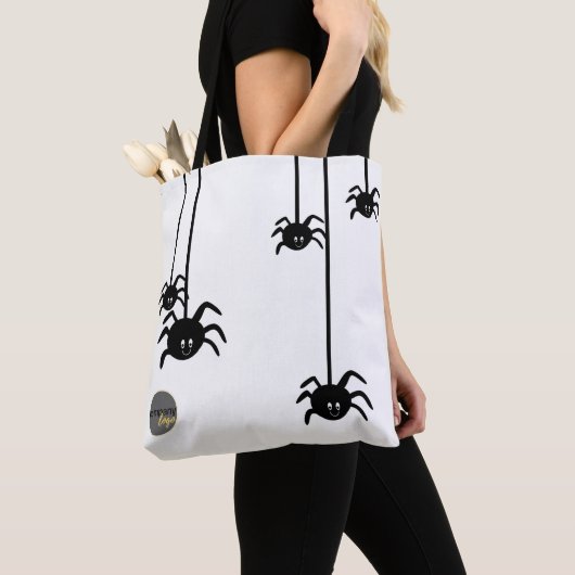 WITTE ZWARTE SPIN HALLOWEEN BUSINESS LOGO CUSTOM TOTE BAG (Dichtbij)