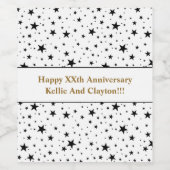 Witte/Zwarte Sterren Bericht Bruiloft Jubileum Wijn Etiket (Enkel label)