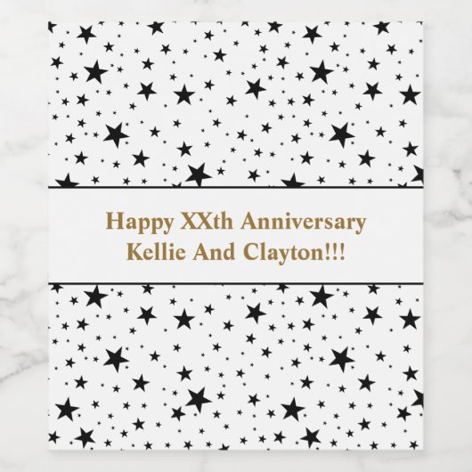 Witte/Zwarte Sterren Bericht Bruiloft Jubileum Wijn Etiket (Enkel label)