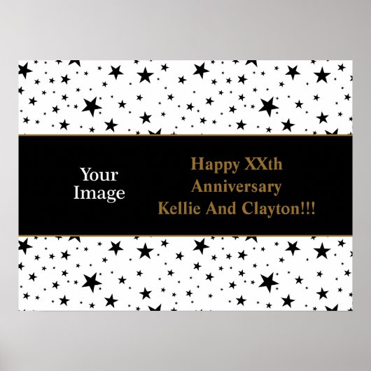 Witte/zwarte sterren met bericht/foto-Jubileum Poster (Voorkant)