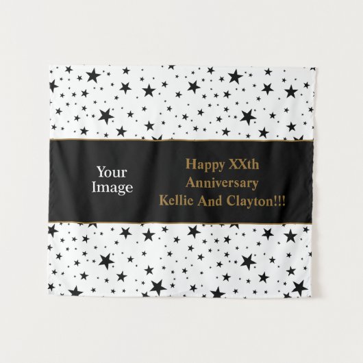 Witte/zwarte sterren met bericht/foto-Jubileum Wandkleed (Voorkant (horizontaal))