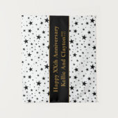 Witte/zwarte sterren met Jubileum bericht Wandkleed (Voorkant)