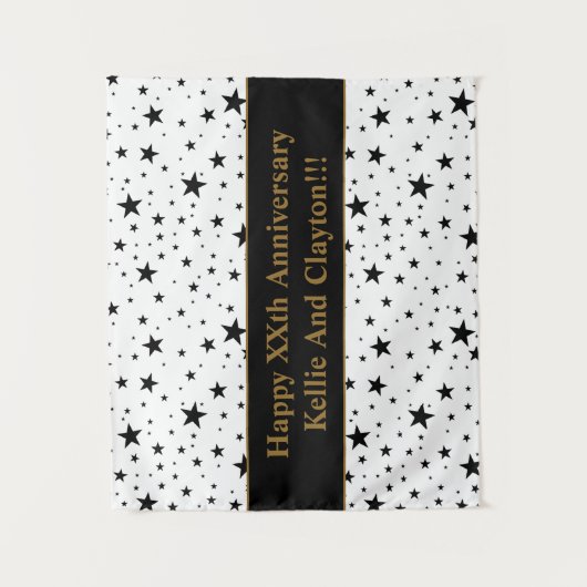 Witte/zwarte sterren met Jubileum bericht Wandkleed (Voorkant)