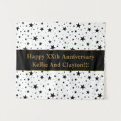 Witte/zwarte sterren met Jubileum bericht Wandkleed (Voorkant (horizontaal))