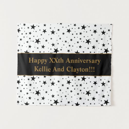 Witte/zwarte sterren met Jubileum bericht Wandkleed (Voorkant (horizontaal))