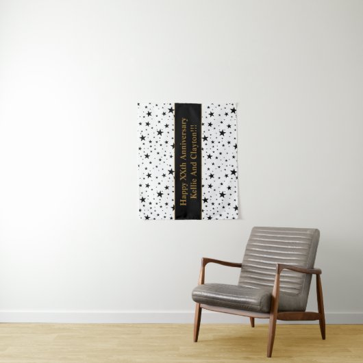 Witte/zwarte sterren met Jubileum bericht Wandkleed (In situ)