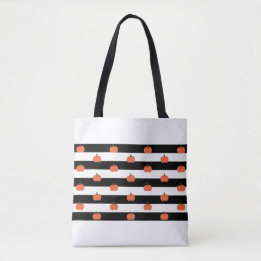 Witte & Zwarte strepen met pompoenen - Halloween Tote Bag
