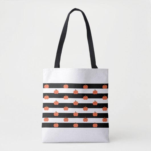 Witte & Zwarte strepen met pompoenen - Halloween Tote Bag (Voorkant)