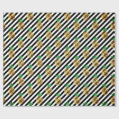 Witte zwarte strepen tropisch fruit ananananasgoud cadeaupapier (Vlak)