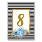 WITTE ZWARTE STRIPE BLUE BOUQUET TABEL NUMMER KAART (Voorkant)