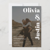 Witte zwarte vette namen 2 foto's Qr code bruiloft Kaart (Voorkant)