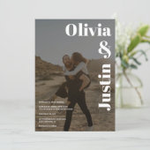 Witte zwarte vette namen 2 foto's Qr code bruiloft Kaart (Staand voorkant)