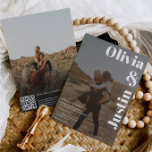 Witte zwarte vette namen 2 foto's Qr code bruiloft Kaart