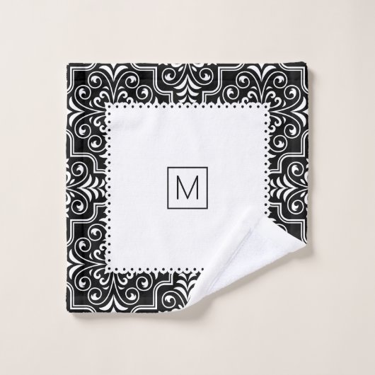 Witte zwarte vodderpatroon witte gespleten randen bad handdoek (Wasdoekje)