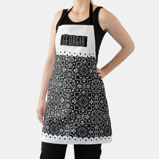 Witte zwarte vodderpatroon witte gespleten randen schort (Insitu)