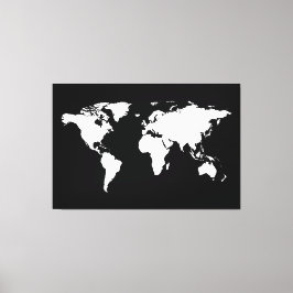 Witte zwarte wereldkaart canvas afdruk