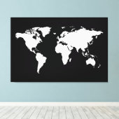 Witte zwarte wereldkaart canvas afdruk (Insitu (Houten vloer))