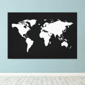 Witte zwarte wereldkaart canvas afdruk (Insitu (Houten vloer))