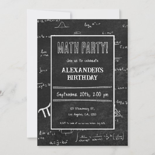Witte zwarte Wiskunde Formulas Chalkboard Birthday Kaart (Voorkant)