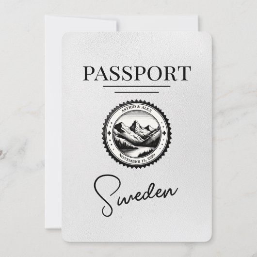 Witte Zweden Paspoort bruiloft uitnodiging (Achterkant)