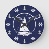 Witte zweefboot/anker/wielsilhouet ronde klok (Voorkant)