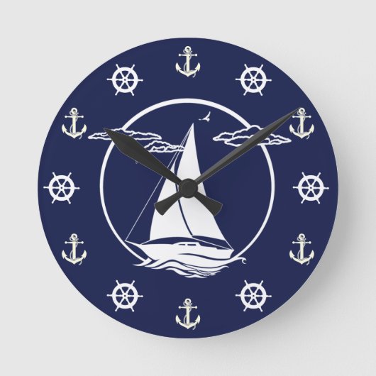 Witte zweefboot/anker/wielsilhouet ronde klok (Voorkant)