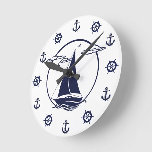 Witte zweefboot/anker/wielsilhouet ronde klok (Hoek)