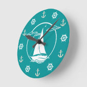 Witte zweefboot/anker/wielsilhouet ronde klok (Hoek)