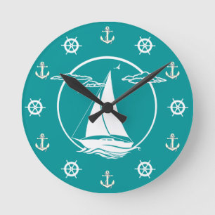 Witte zweefboot/anker/wielsilhouet ronde klok