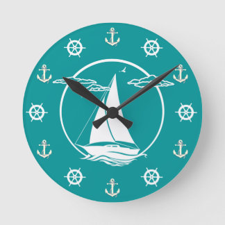 Witte zweefboot/anker/wielsilhouet ronde klok