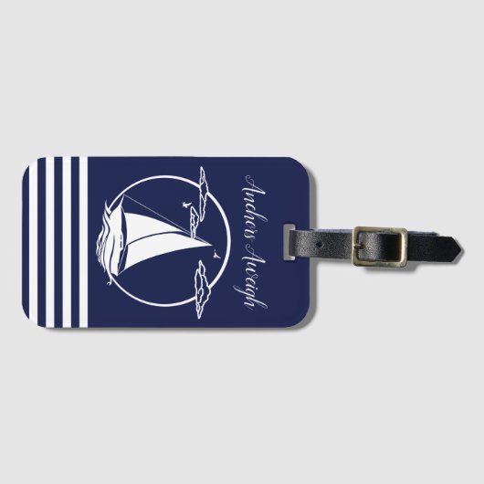 Witte zweefboot silhouet/ankers gewicht bagagelabel (Voorkant (horizontaal))