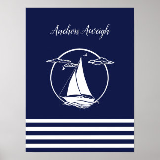 Witte zweefboot silhouet/ankers gewicht poster