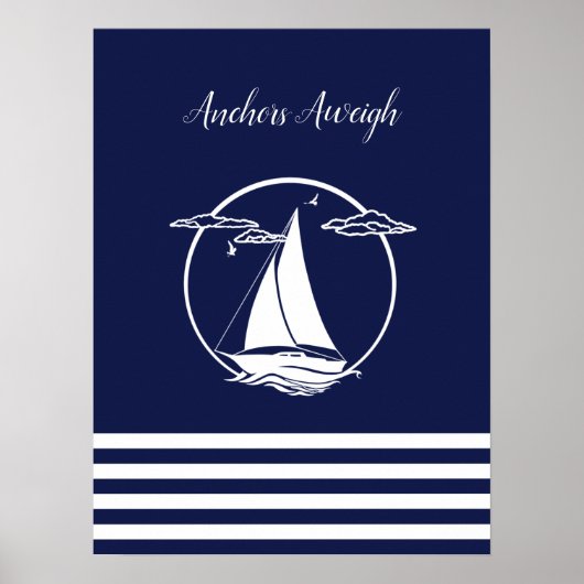 Witte zweefboot silhouet/ankers gewicht poster (Voorkant)