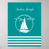Witte zweefboot silhouet/ankers gewicht poster (Voorkant)