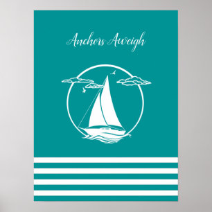 Witte zweefboot silhouet/ankers gewicht poster
