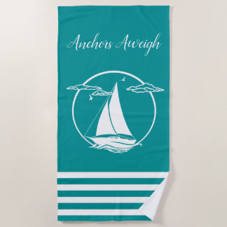 Witte zweefboot silhouet/ankers gewicht strandlaken
