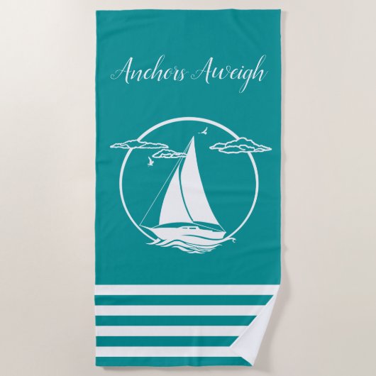 Witte zweefboot silhouet/ankers gewicht strandlaken (Voorkant)