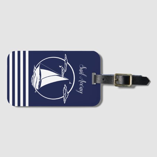 Witte zweefboot silhouet/zeilboot weg bagagelabel (Voorkant (horizontaal))