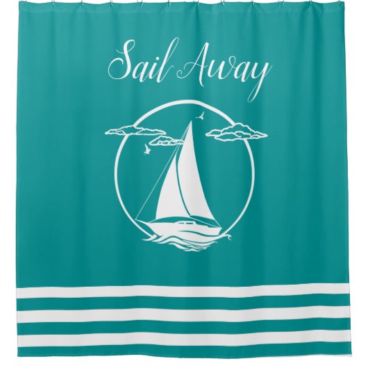 Witte zweefboot silhouet/zeilboot weg douchegordijn (Voorkant)