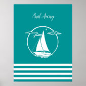 Witte zweefboot silhouette/Sail away/aqua Poster (Voorkant)
