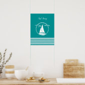 Witte zweefboot silhouette/Sail away/aqua Poster (Keuken)