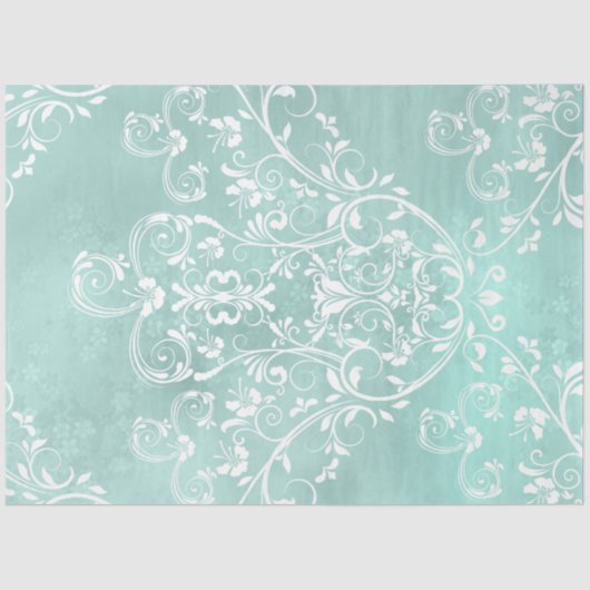  witte zweepjes op Blauwgroen onderzeese puin Tissuepapier (Voorkant)