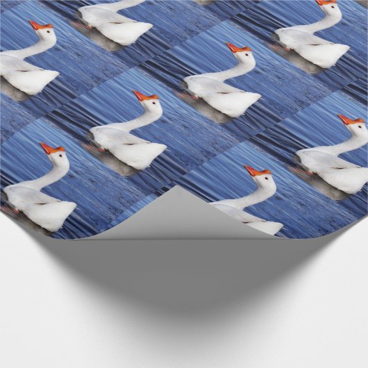 witte zwemgans in blauw water cadeaupapier (Hoek)