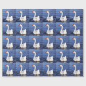 witte zwemgans in blauwe water cadeaupapier (Vlak)